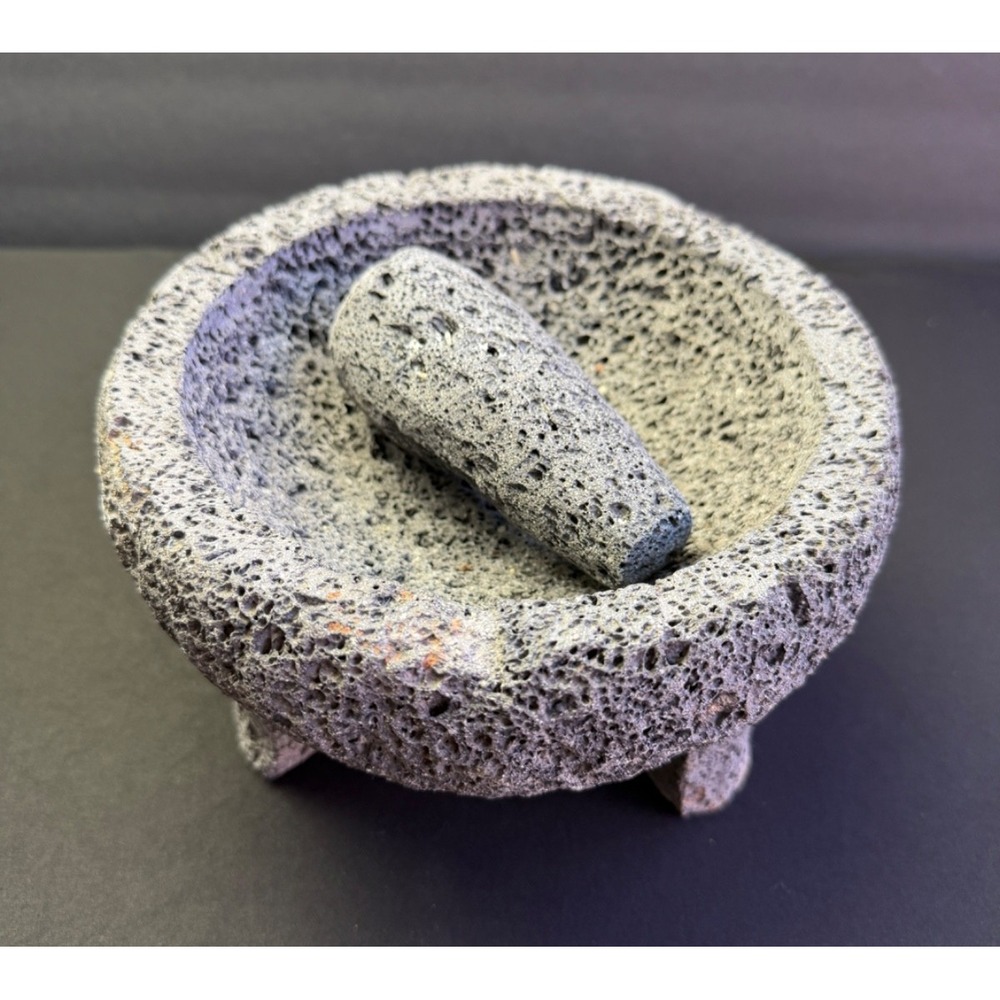 Authentic Mexican Molcajete Mortar Pestle 8" Handmade Lava Rock Gray 10 Lb Salsa
